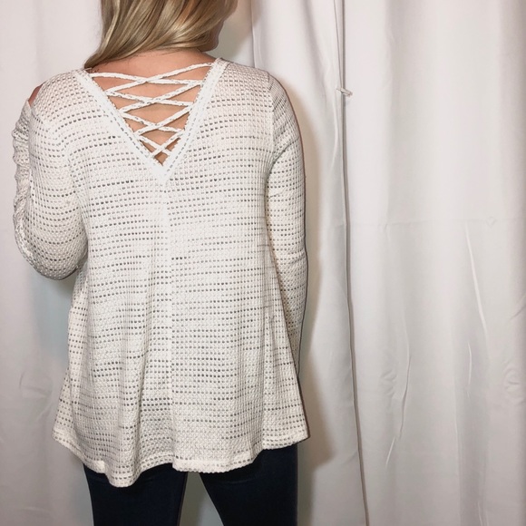- WHITE SPECKLED SWEATER, CROSS BACK - - Picture 2 of 3